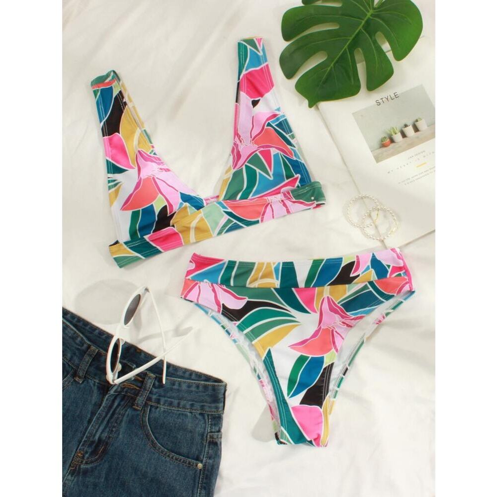 SHEIN Colorful Floral Print Bikini Swimsuit